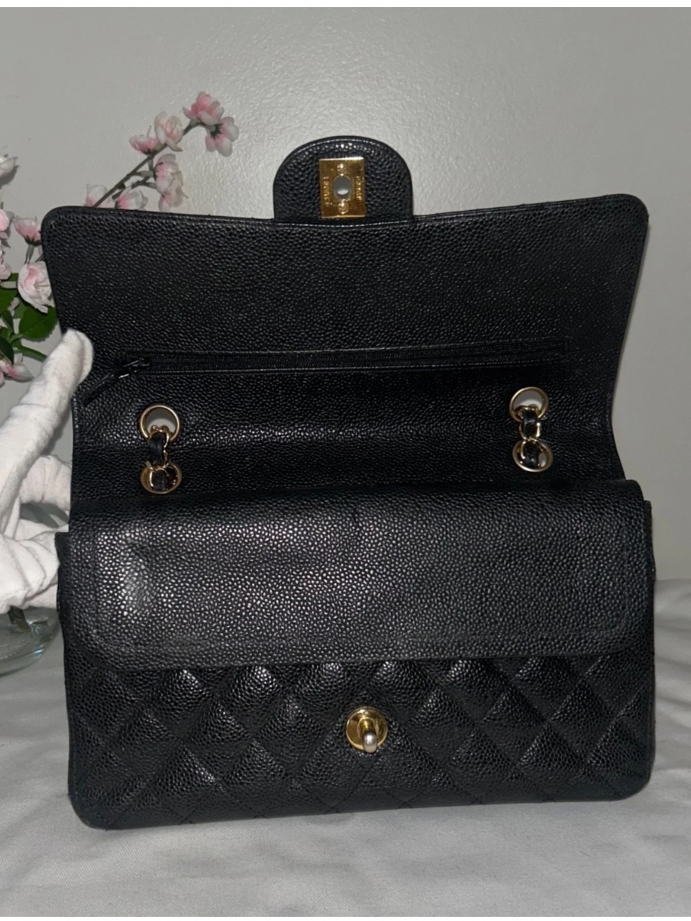 CHANEL Medium Classic Double Flap Caviar Quilted Handbag Black / Gold Hardware - Picture 11 of 16